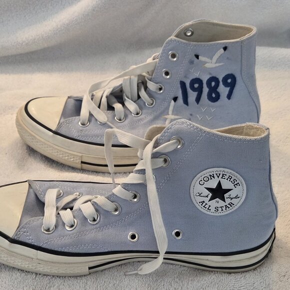 1989 Taylor Swift Converse High Top Sneakers Unisex Lt.Blue [Size 10W/8M] - Picture 1 of 9